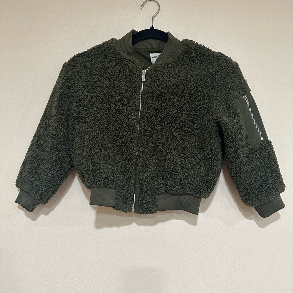 Boy’s Mini ginatricot green wind proof fleece bomber jacket. Size 7-8 years.